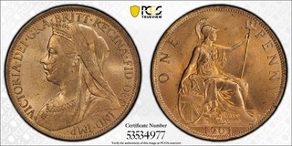 1901 Great Britain Penny PCGS MS64 RB