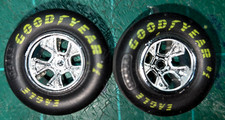 Set Of 2 Pad Printed Yellow Slicks Chrome Halibrand Wheels Dragster