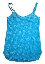 Vtg Secret Treasures Sheer Slip Dress Chemise Blue Floral Nightie L Y2K Fairy