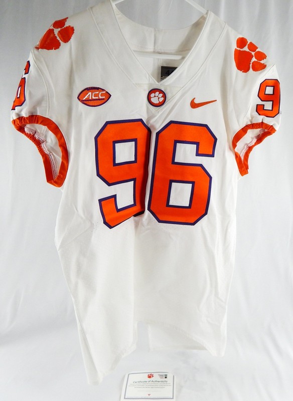 2017-22 Clemson Tigers #96 Game Issued Pos Used White Jersey Football NP R 44 62