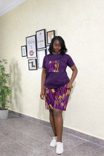 Women Purple T-Shirt  Multicolor Ankara Shorts Set   Stylish African Two-Piece