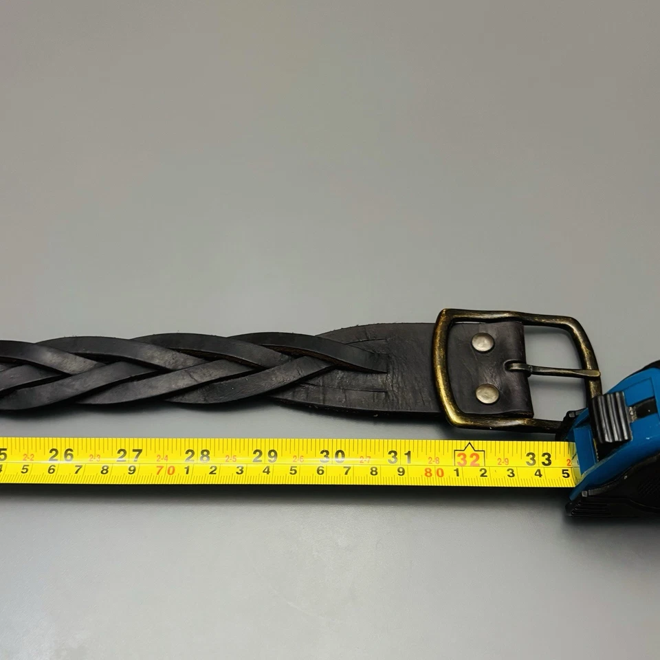 Винтажный кожаный ремень Gap с латунной пряжкой коричневый плетеный тканый размер средний 32-33 ДЕФЕКТ - Изображение 4 из 4