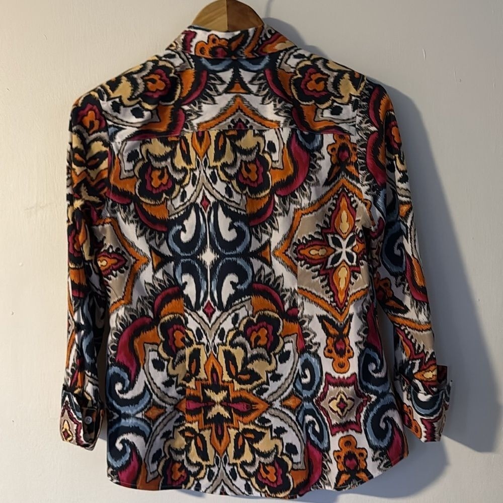 Chico's Multicolor Ikat Button Front Collared Cot… - image 4