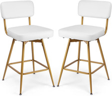 Swivel Counter Height Bar Stools Set of 2, Faux Leather Bar Stools with Back, Me