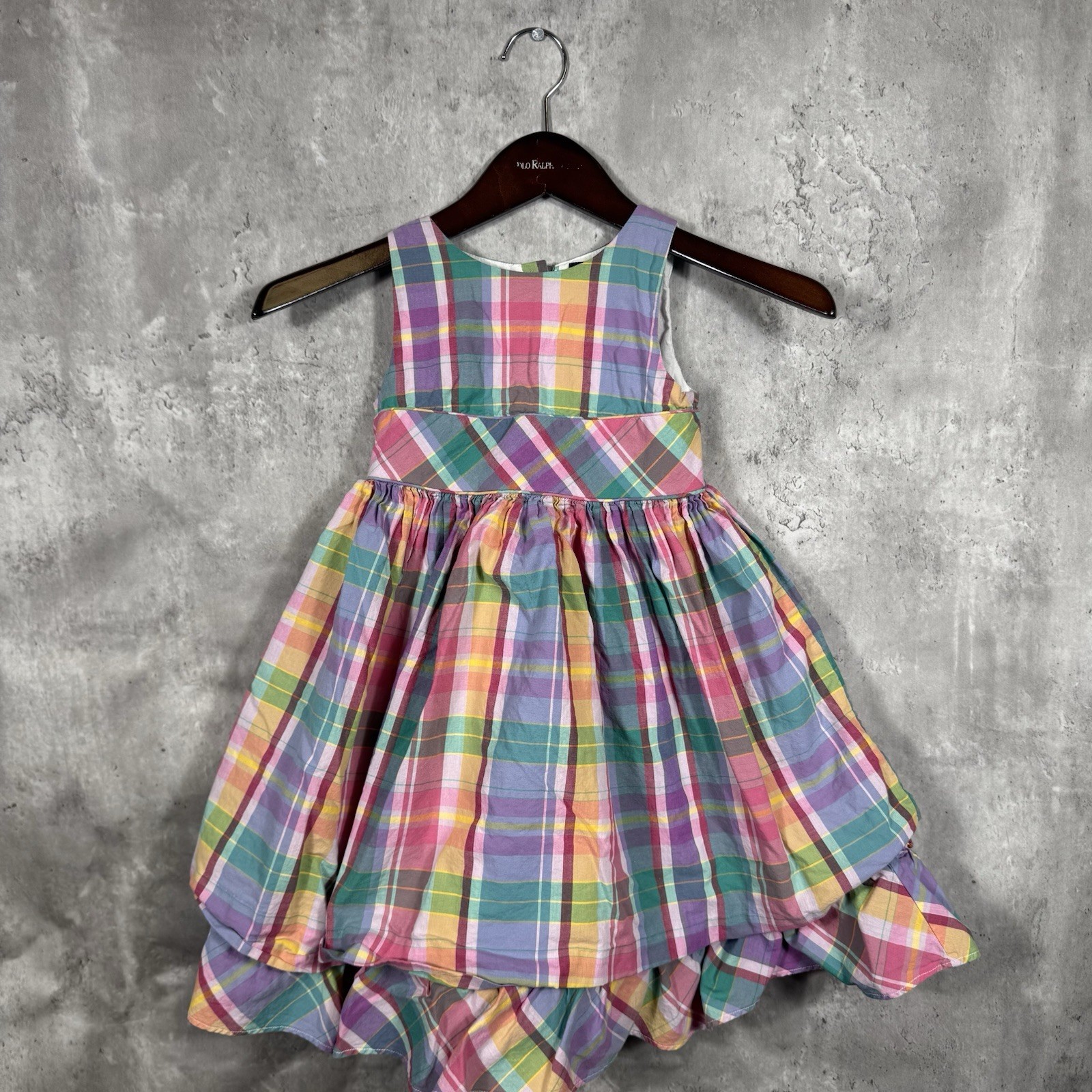 Polo Ralph Lauren Dress Girls 6 Pink Madras Plaid Colorful Sleeveless Fit Flare