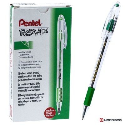 Pentel RSVP Medium BK91-D Green Ink Ballpoint Pen, Box of 12 Pens