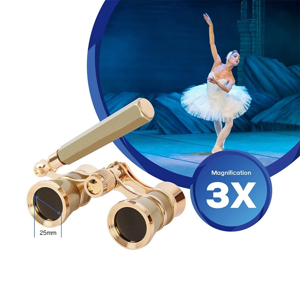 3X25 Opera Glass Compect Metal Binoculars with Handle for Adults Women Gift - Image 2 of 4