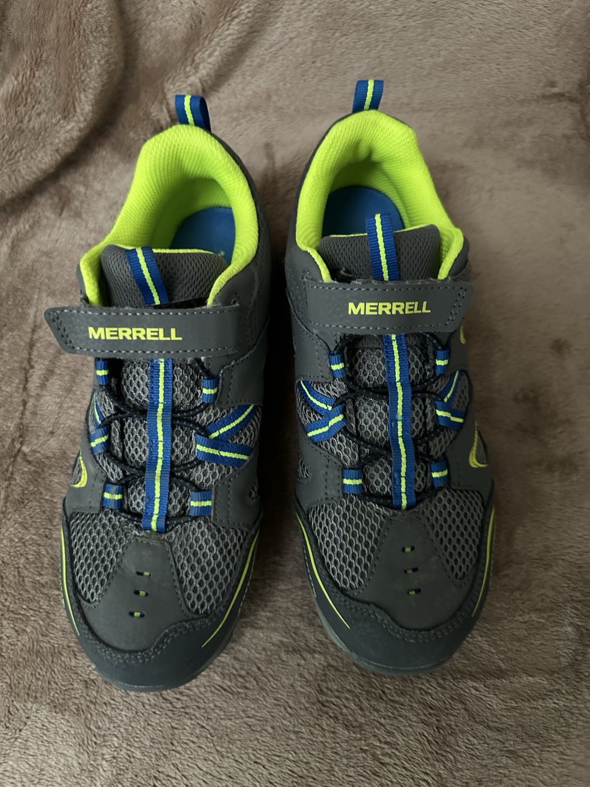 Scarpe da trekking Merrell Trail Chaser sneakers ragazzo taglia 6 5 grigie con accento blu e verde