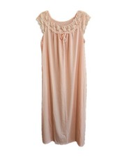 Vintage Philmaid Peach Nylon Long Gown Lace Trim 1960s Lingerie Nightgown Medium