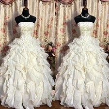 Wedding Dress Strapless Ruffled Tiered A Line Floor Length Romantic Bridal Gown