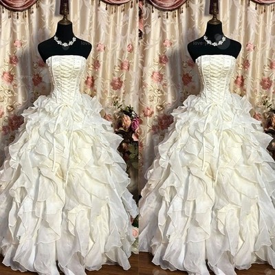 Wedding Dress Strapless Ruffled Tiered  A Line Floor Length Romantic Bridal Gown