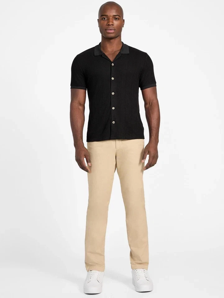 GUESS Men's Short Sleeve Joshua Soft Knit Regular Fit Shirt, Jet Black Medium - Image 2 of 4