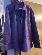 NEW BARRY WANG VIBRANT PAISLEY PATTERN L/S BROCADE SILK/POLYESTER SIZE XXL SHIRT