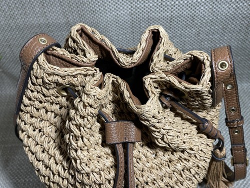 BNWOT Ralph Lauren Janice Natural Straw Bucket Drawstring Shoulder Crossbody Bag - Picture 6 of 24