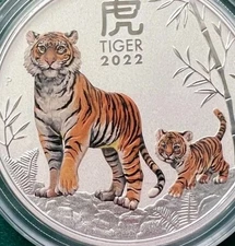 2022 5 oz Silver Australia Lunar Year Of The Tiger colorized.