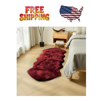 Fade-Resistant Burgundy Faux Sheepskin Runner Rug 2x6 ft - Non-Slip Comfort