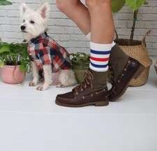 Vintage Sperry Boat Boots Size 8 Brown Leather Canvas Lace Up Ankle Booties