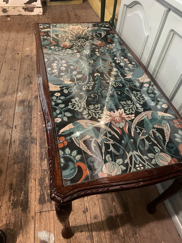 Ornate Carved Wood Table Decoupaged With A William Morris Inspired Paper - Image 2 of 4