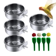 kathson Stainless Steel Bowls for Birds,4 Pcs Parrot Feeder Dish Cups,Bird Ca...