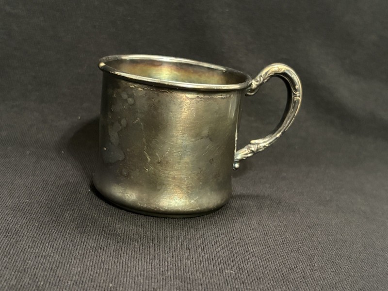 Vintage EMCO Reproduction Silverplate Childs Cup Mug Ornate Handle Baby Cup