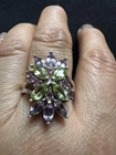 Vintage Tested Silver Peridot Amethyst  Ring -UK Size P