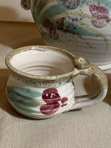 Large Floral Design Rowe Pottery Teapot And Matching Tea Cups; - Picture 3 of 18