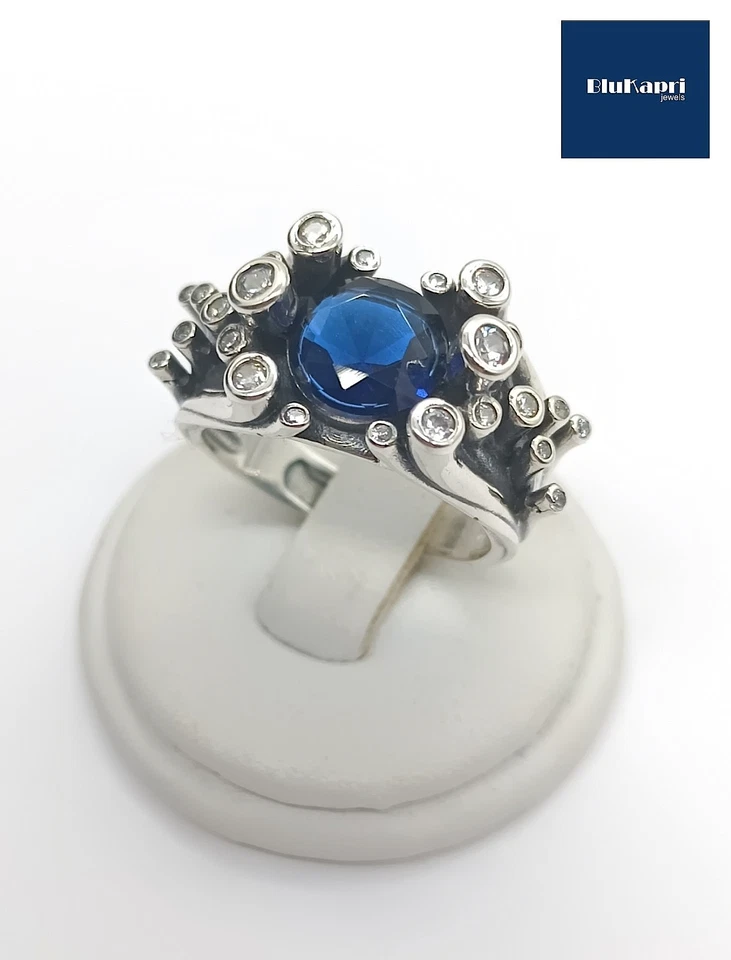 Anello Donna Fascia gioiello in Argento 925 con Pietra blu Zirconi bianchi - Immagine 4 di 4