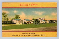Chelsea MI-Michigan, Schooley's Cabins, Advertising, Antique Vintage Postcard