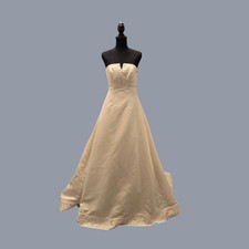 Mori Lee Champagne Satin Beaded Strapless Wedding Dress Gown Train Size 4 Used