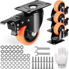 Caster Wheels Swivel Plate Casters 4 Pack 3" Heavy Duty with Locking Brake