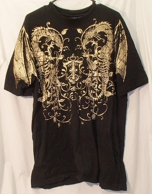 Bugle Boy Gold Dragons T-Shirt Black Vintage Soft Cotton Tee Size Mens Large