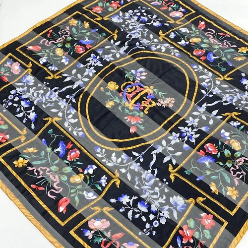 Foulard Christian Dior 105 cm 41" carré soie fleur noir