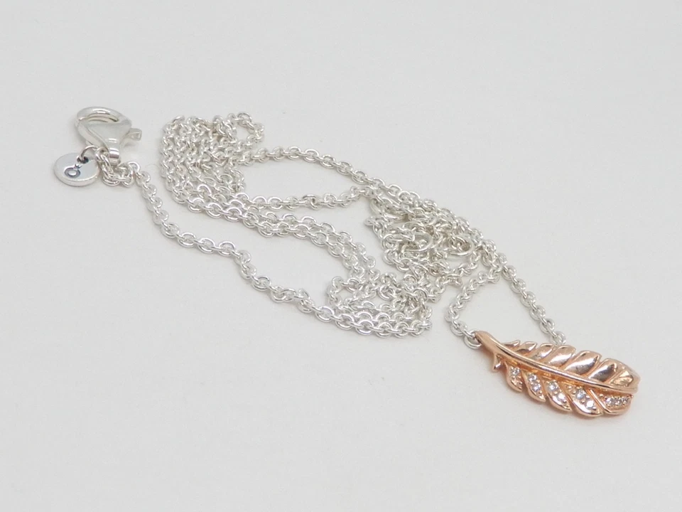 Pandora Two-Tone Floating Curved Feather Necklace 382575C01-45 - Image 2 of 4