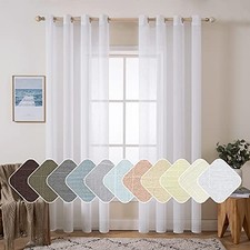 Natural Linen Sheer Window Curtains - Elegant 52"W x 90"L Pack of 2 White
