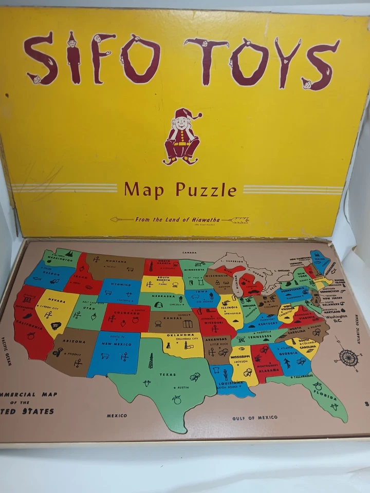 Rompecabezas Bandeja Madera Sifo Años 50 De Colección - Completo con Caja Original EE. UU. Foto 2 de 3