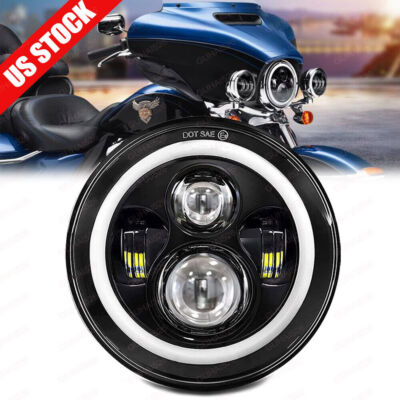 7'' Motorcycle LED Round Headlight For Harley Davidson Street Glide Softail FLHX