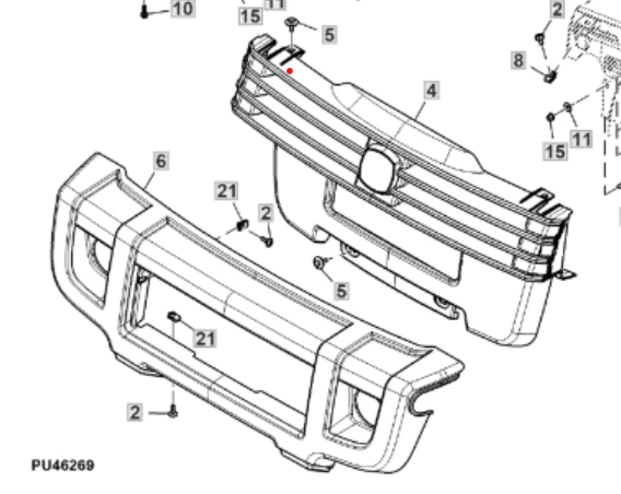 M158176: Rejilla delantera John Deere Gator HPX, XUV825E 825i 825M 855D 855E 855M Foto 3 de 3