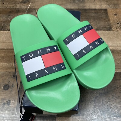 Tommy Hilfiger Sandal Men Sz 9.5 Green Flag Logo Pool Slides  display picture 3