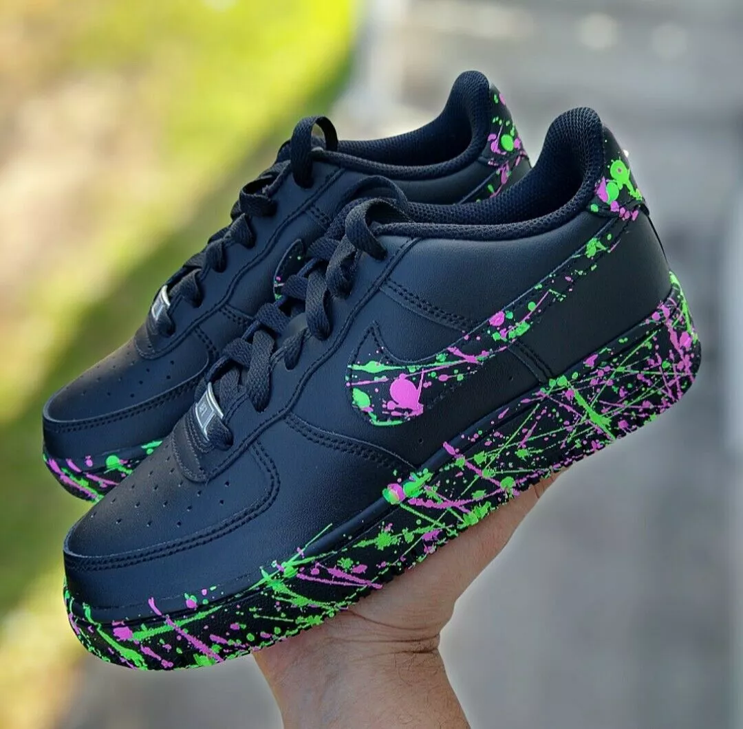 Nike Air Force 1 Black Neon Outline Custom Shoes Blue Green Yellow Pink All  Size