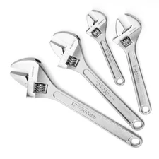 WORKPRO 4PC Adjustable Wrench Set Forged Heat Treated Chrome-plated 6" 8"10"&12"