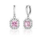 Topaz Princess Cut Halo Leverback Earrings 925 Sterling Silver Pink & White