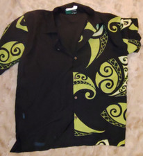 Makani Men's Shirt Green Hawaiian Microfiber Casual Button-Down Size Medium