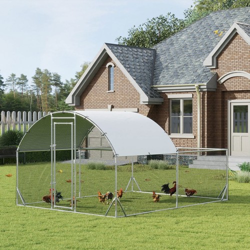 PawHut Metal Chicken Coop Outdoor Walk-in Chicken Runs for Yard W/ Cover - Picture 3 of 11