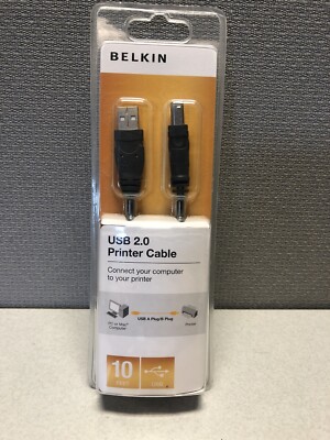 BELKIN USB 2.0 Printer Cable 10 Ft Connect Computer To Printer (PC or Mac) - NEW