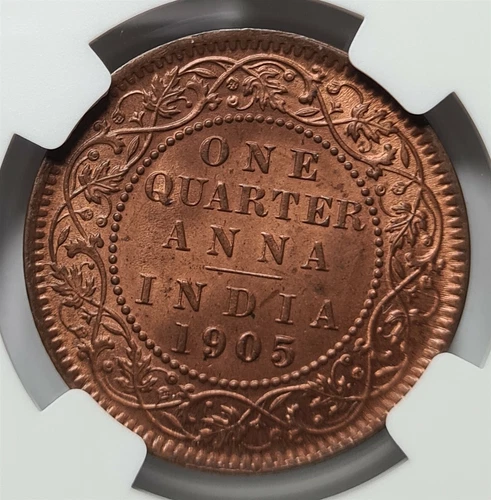 INDIA British 1/4 Anna 1905 C Calcutta NGC MS 64 RB Red UNC Edward Britain