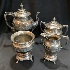 Antique Aesthetic Victorian Middletown Plate Co Silverplate Tea Set Figural Bird