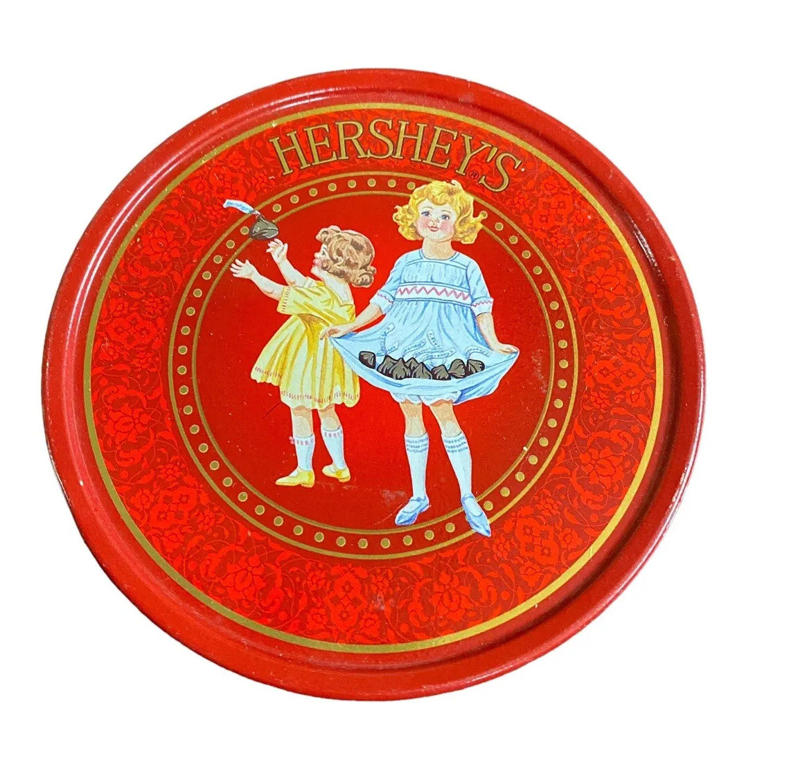 Vtg Hersheys 1921 Red Metal Tin Can Girls Gift Box Candy Small