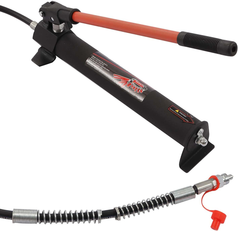 10 Ton Hydraulic Hand Pump Jack Ram with Pressure Guage Hose, Porta