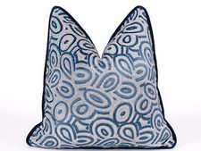 Blue Abstract Pillow Cover, Luxury Throw Pillow with Piping, Velvet Pillowcase