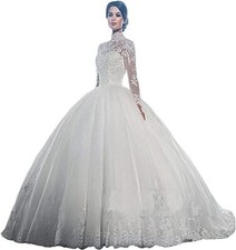GREOENEL Amor High Neck Long Sleeves Wedding Dresses for Bride Wedding Gowns